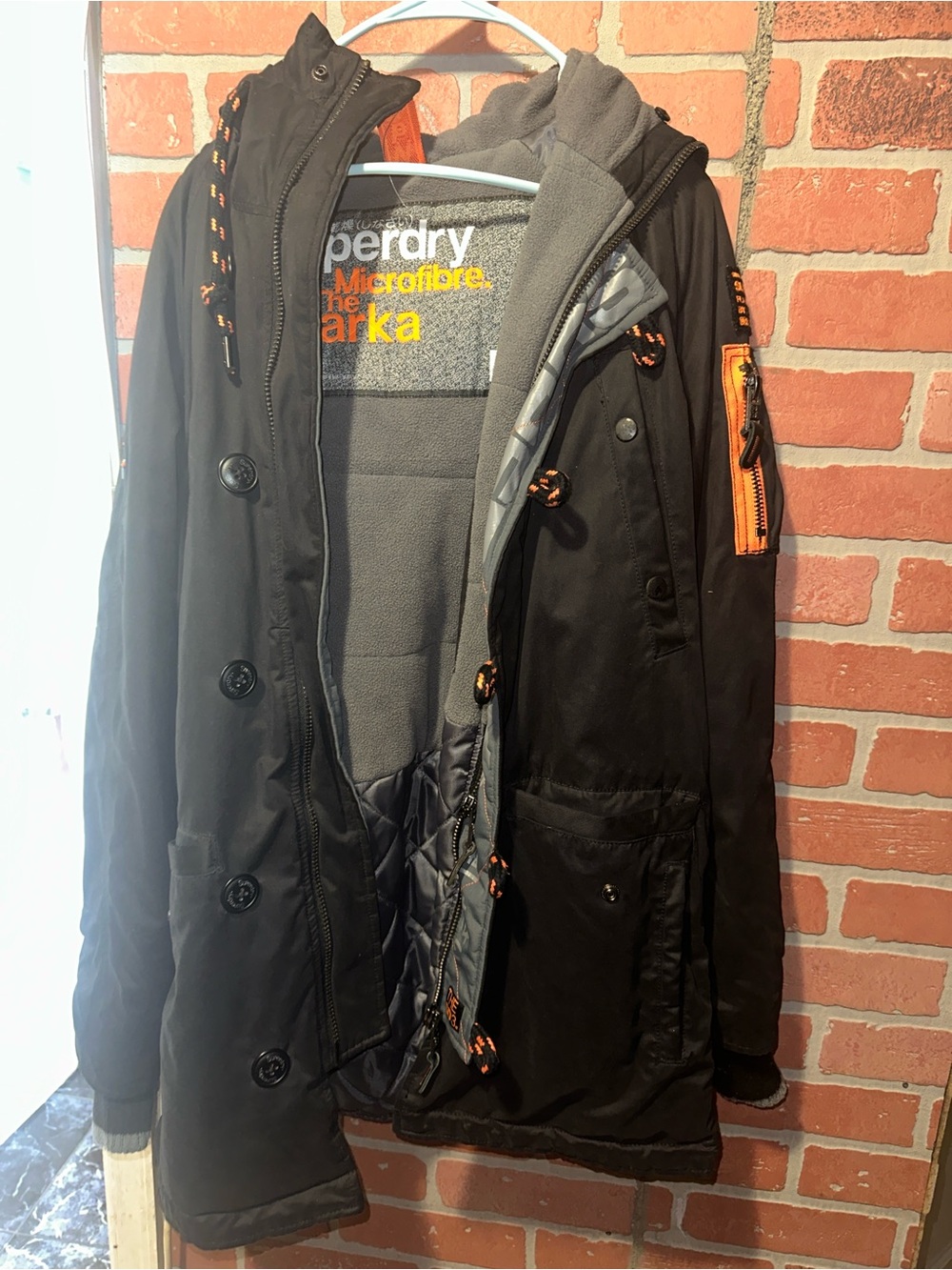 Superdry Black Hooded Field Parka with Orange Trim